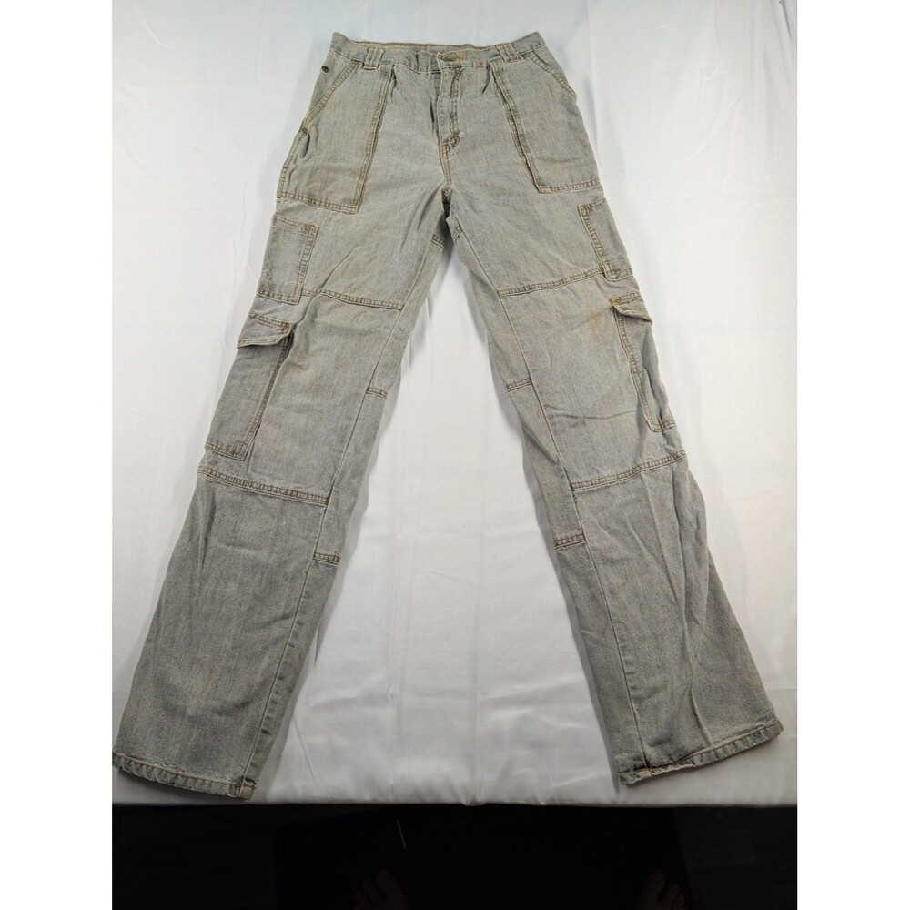 Vintage 70s Graffiti Whitewash Cargo Jeans 28x32 100% Cotton Made In Hong Kong